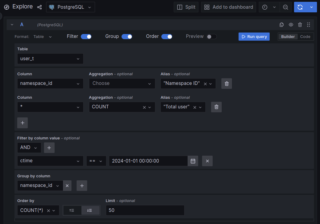 Image shows AIS&#39; Grafana dashboard query Builder