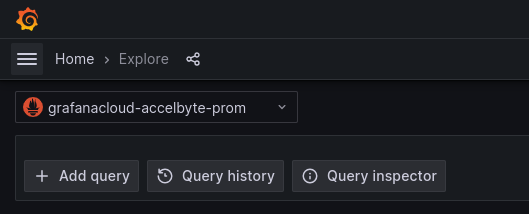 Image shows Grafana Cloud dropdown with AccelByte metrics selected