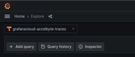 Image shows Grafana Cloud dropdown with AccelByte traces selected