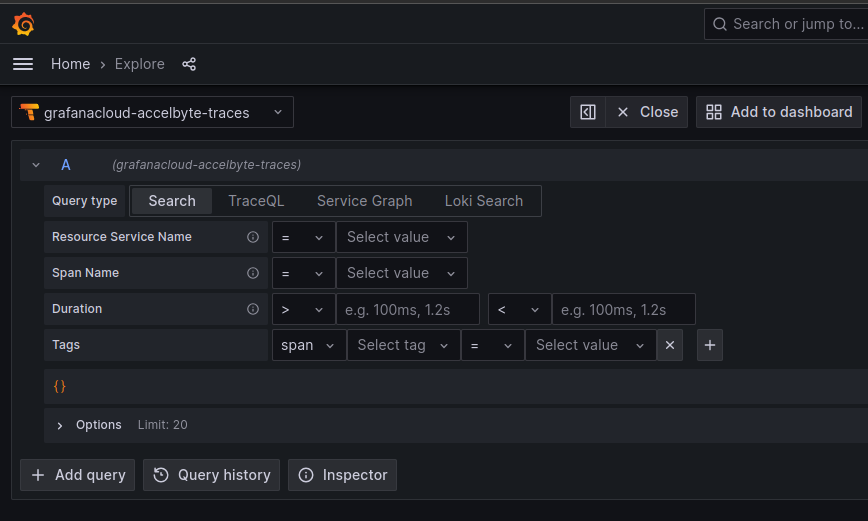 Image shows adding queries to Grafana Cloud for traces