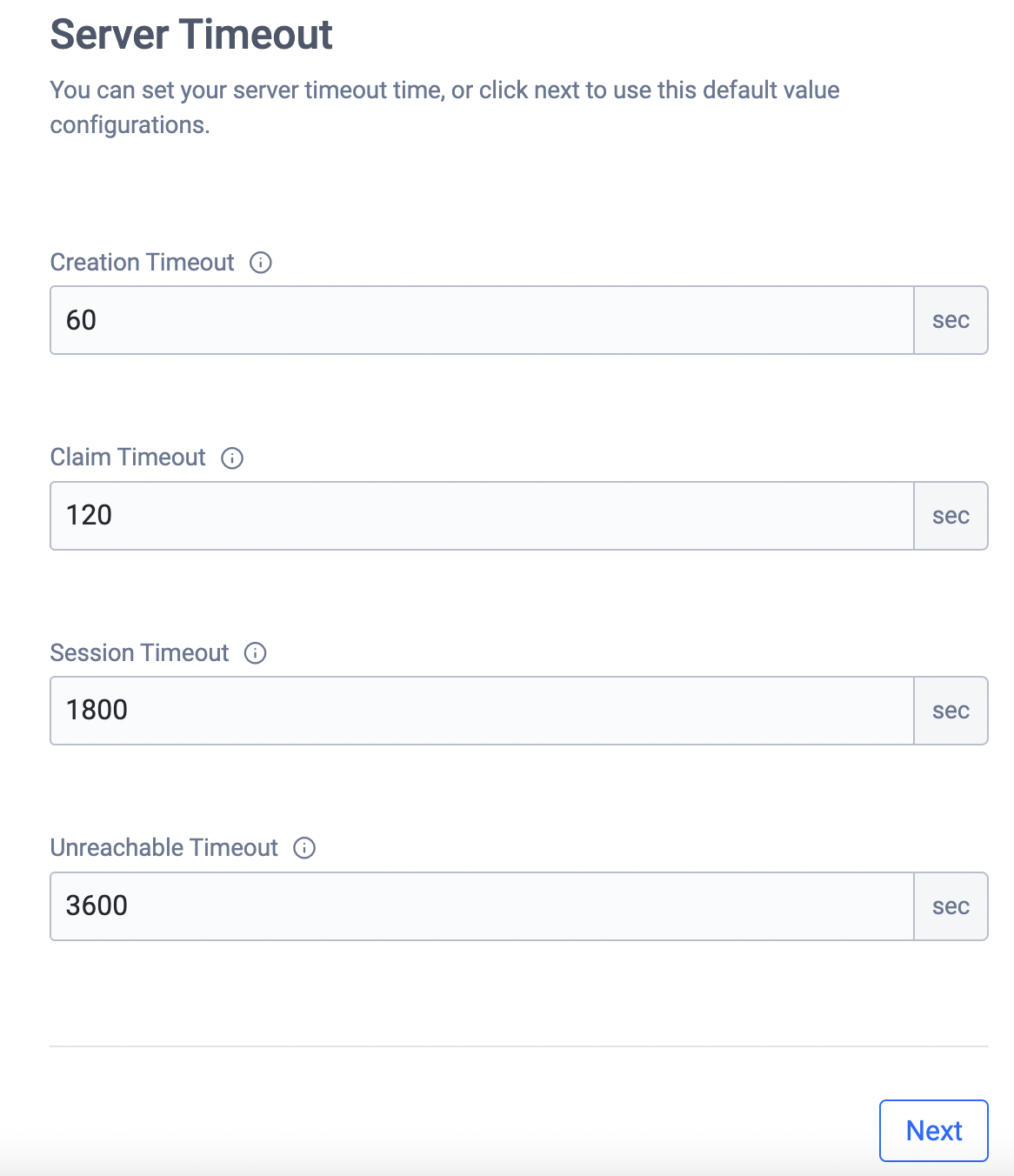 Server timeout configuration