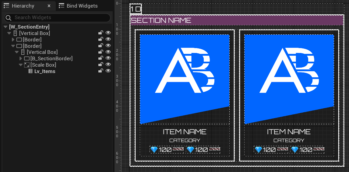 Section widget entry preview