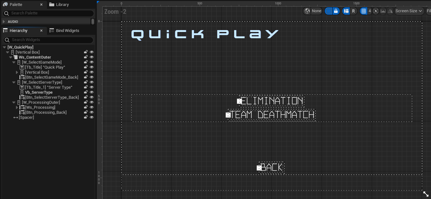Preview of Quick Play widget&#39;s Select Game Mode state Unreal Byte Wars quick match peer-to-peer