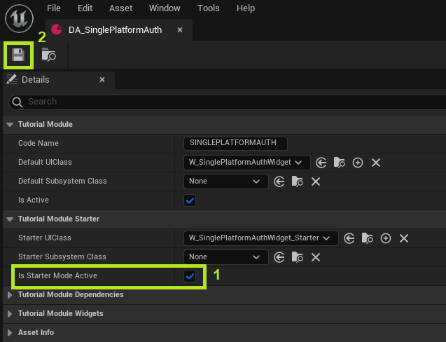 Activate Tutorial Module Data Asset starter mode Steam