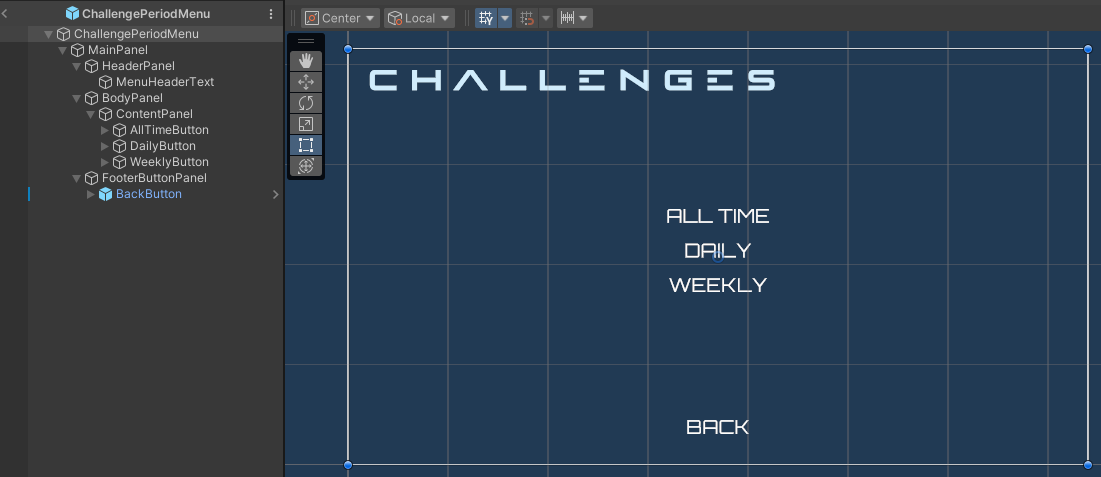 Challenge period menu Unity Byte Wars challenge