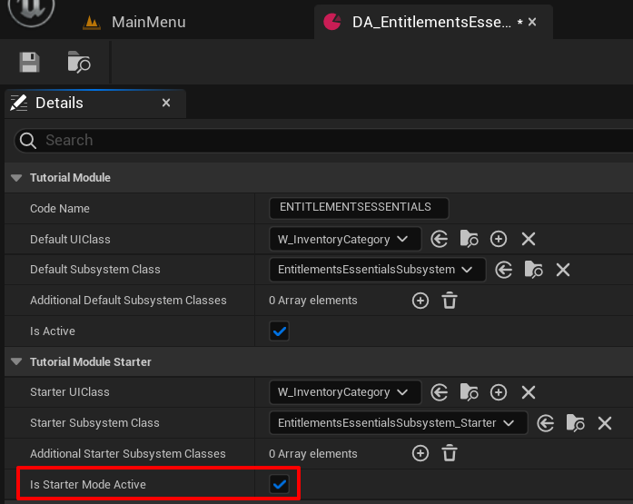 Data Asset changes preview Unreal Byte Wars Entitlement Essentials