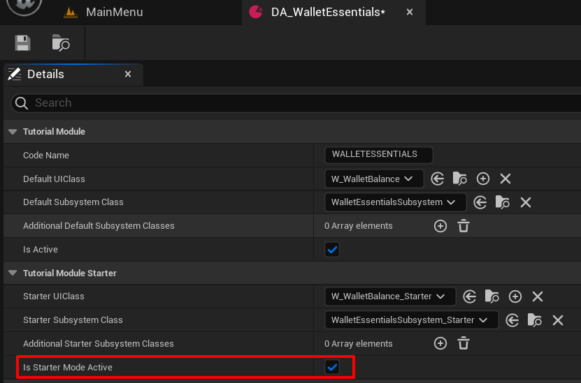 Data Asset changes preview Unreal Byte Wars Wallet Essentials