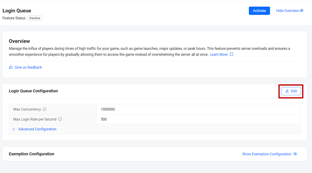 Edit Login Queue configuration