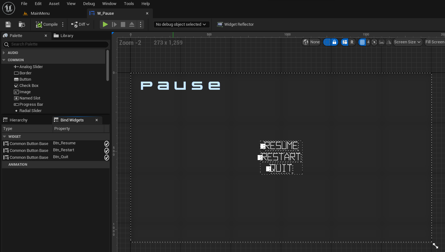 Preview of Pause widget Unreal Byte Wars quick match peer-to-peer