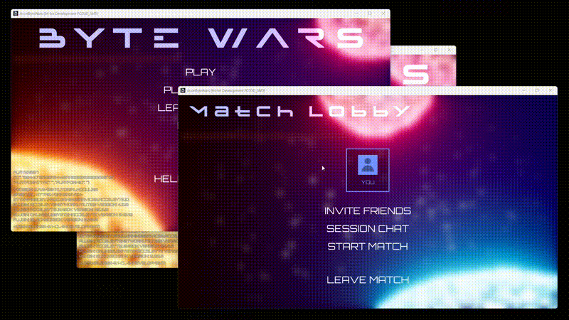 Browse match with party demo Unreal Byte Wars play with party