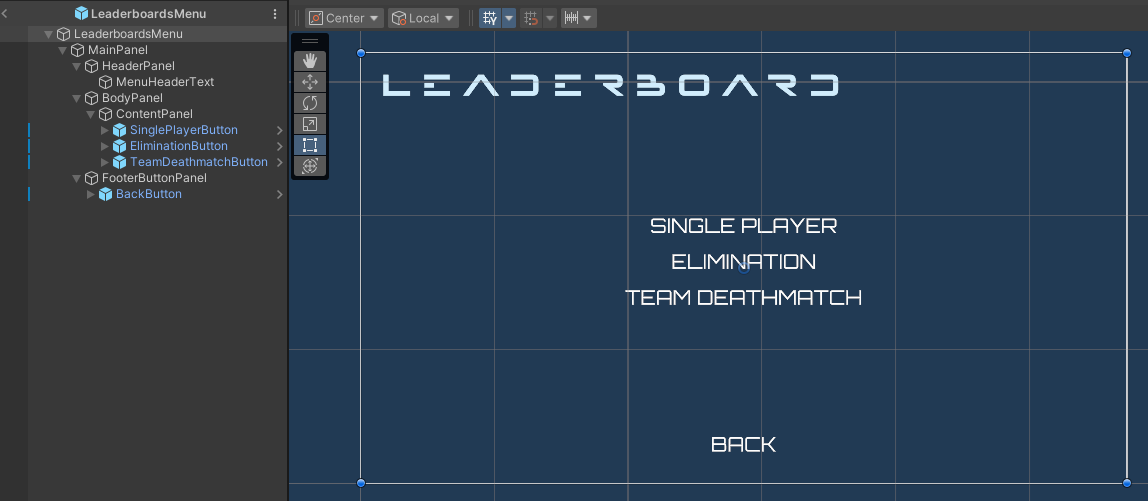 Leaderboards menu Unity Byte Wars weekly leaderboard