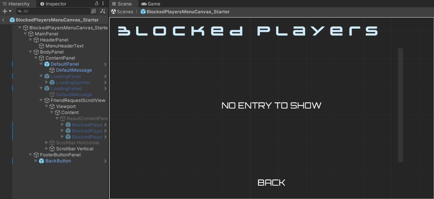 Blocked Player Canvas Unity Byte Wars manage friends