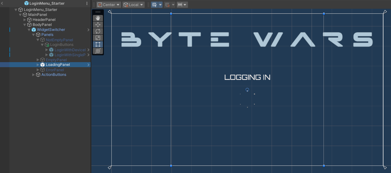 Loading state preview Unity Byte Wars device ID