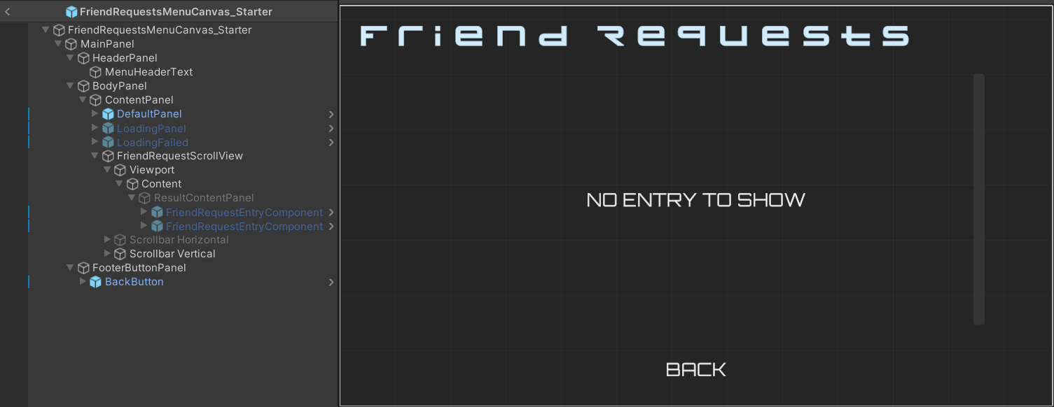 Friend requests widget Unity Byte Wars add friends