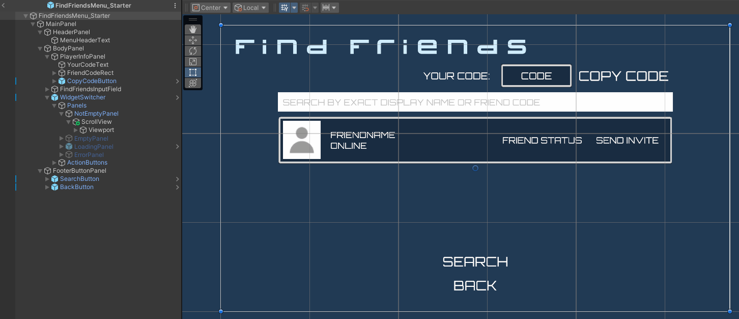Find friend prefab Unity Byte Wars search players