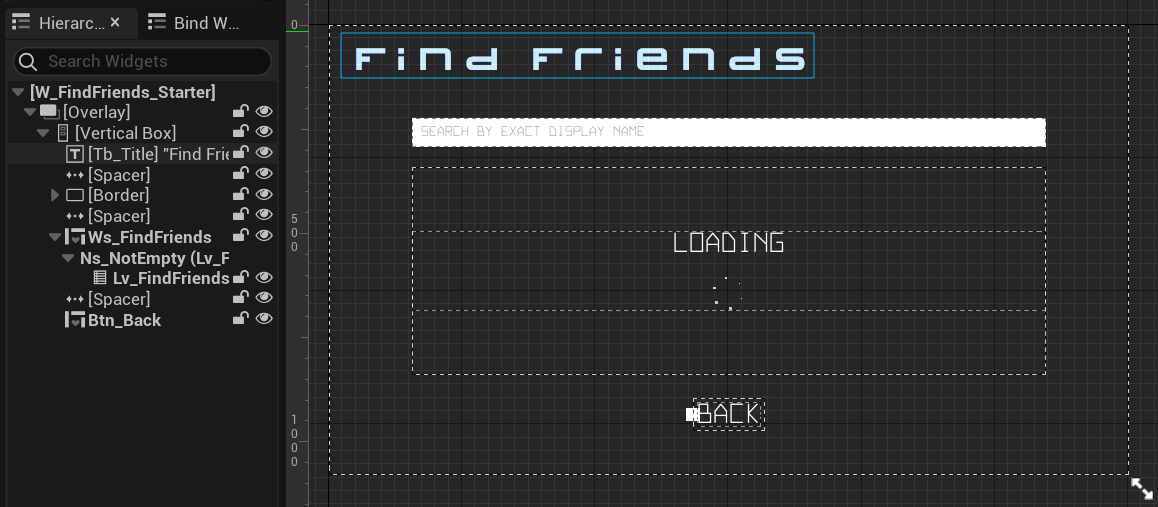 Find friend widget Unreal Byte Wars search players