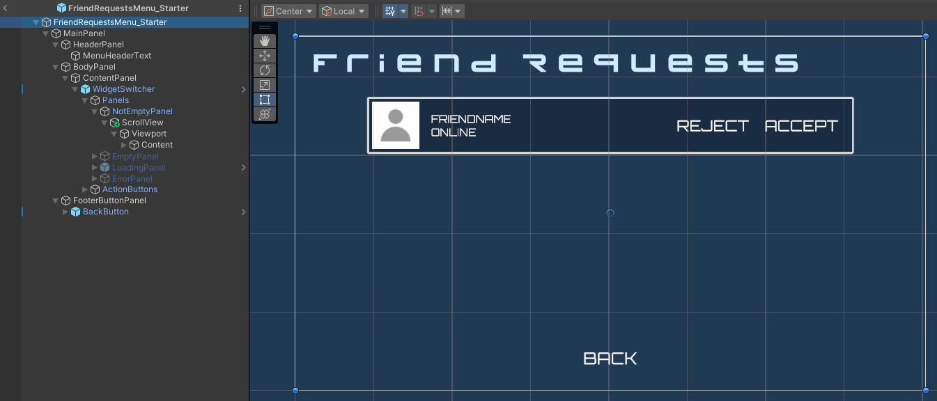 Friend requests widget Unity Byte Wars add friends