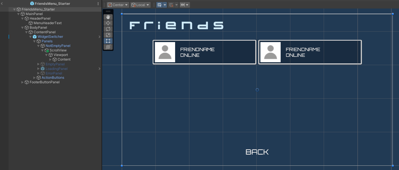 Friends Menu Unity Byte Wars friend list