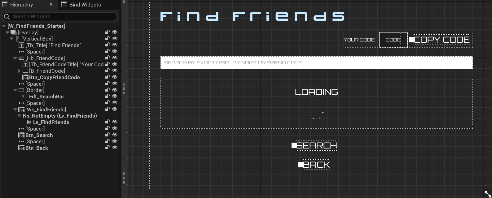 Find friend widget Unreal Byte Wars search players