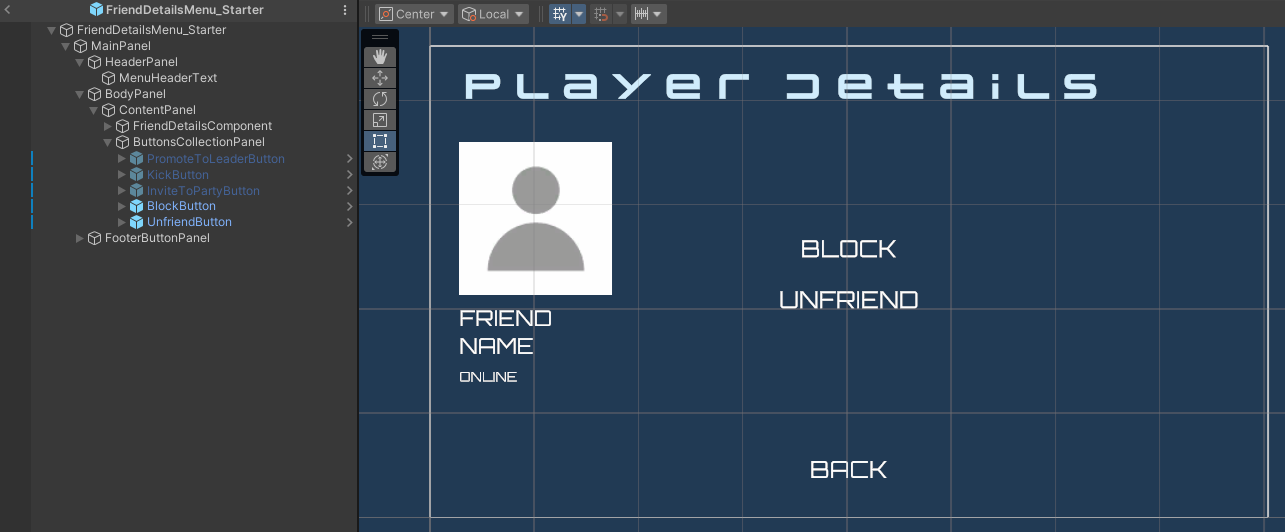 Friend Details Menu Canvas Unity Byte Wars friend list