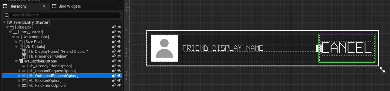 Sent friend request entry widget Unreal Byte Wars add friends