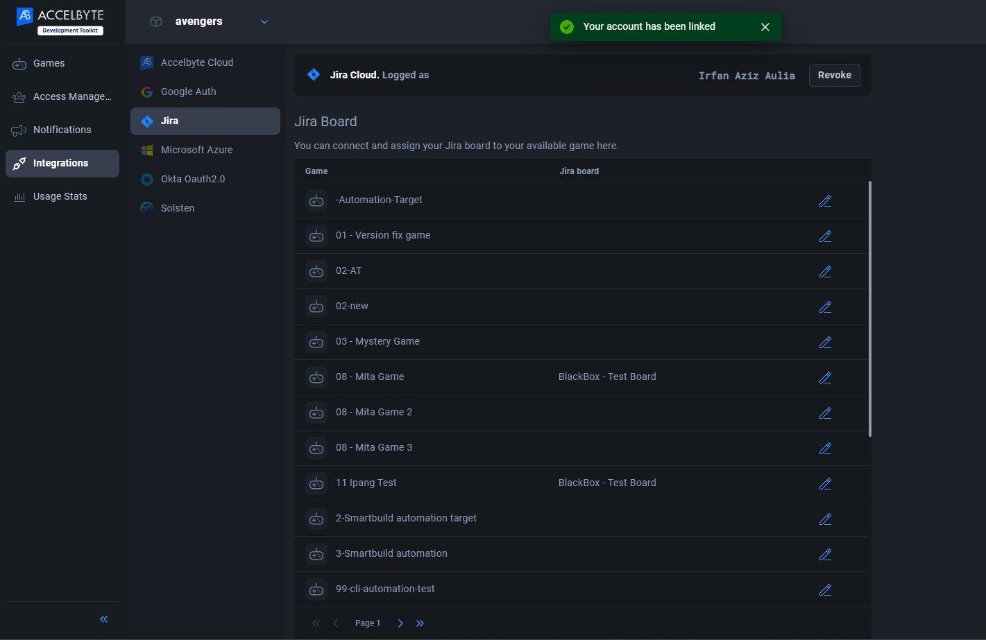Your account has been linked panel