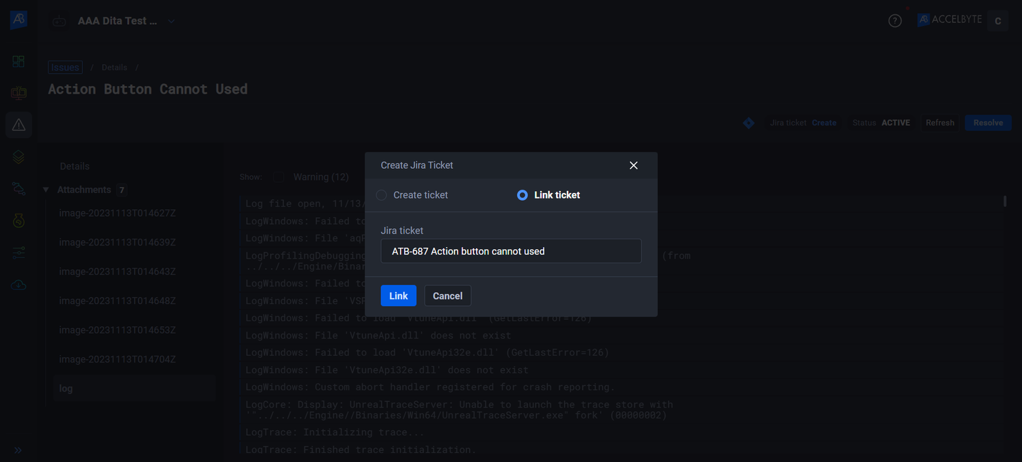 Create link/jira ticket panel