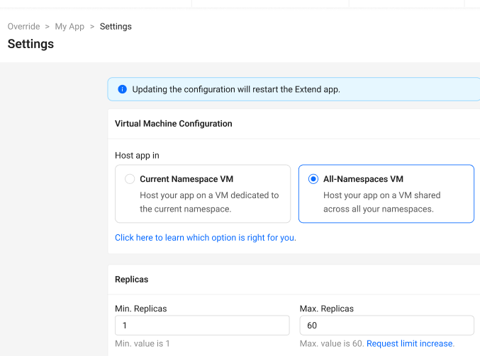 Settings page